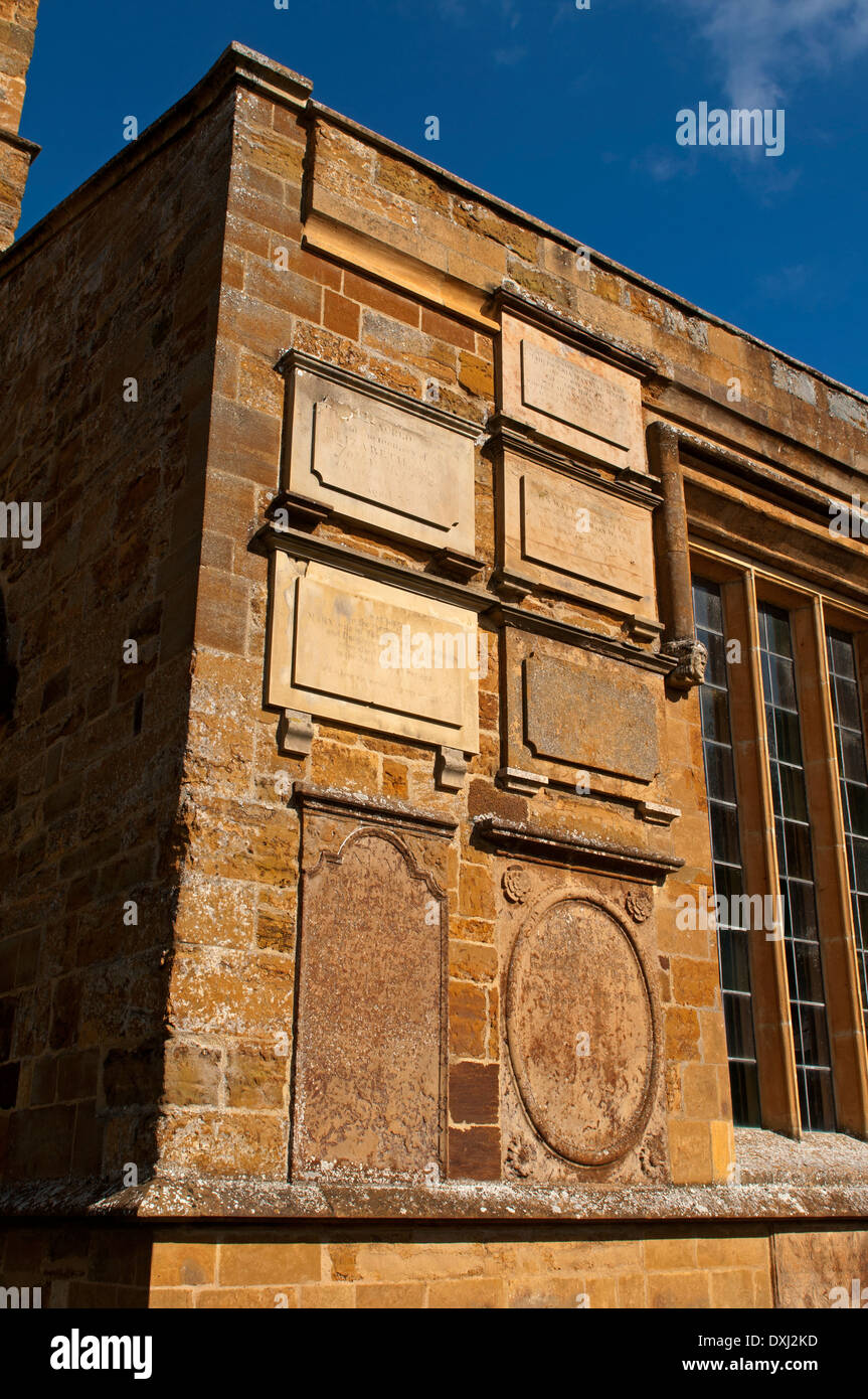 Exterior memorial plaques, St. Luke`s Church, Kislingbury, Northamptonshire, England, UK Stock